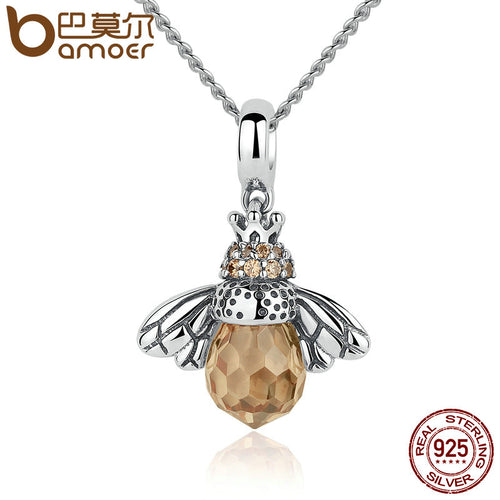 925 Sterling Silver Lovely Orange Bee Pendant Necklace