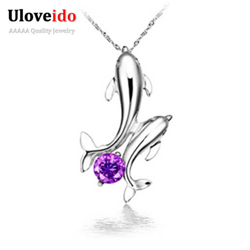 Fish-shaped Necklaces Purple white Micro Pave Cubic Zirconia 2017 Brincos Silver Necklaces Valentine's Day Gift Uloveido N324