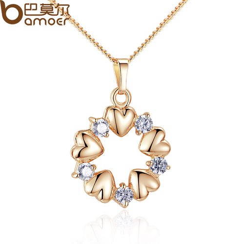Gold Color Heart Necklace and Pendant with AAA Zircon For Women Jewelry