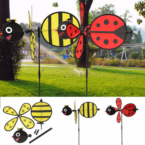 New 1PC Bumble Bee / Ladybug Windmill Whirligig Wind Spinner Home Yard Garden Decor 2016
