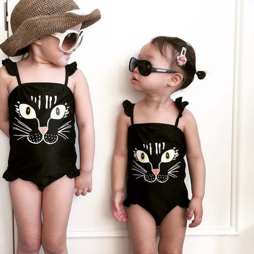 Summer Kids Baby Girls One Piece Print Cute Cat Bikini children's swimwear Swimsuit Bathing Suit #E0