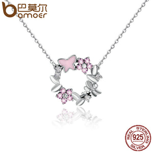 925 Sterling Silver Pink Poetic Daisy Cherry Blossom Wreath Pendant Necklace