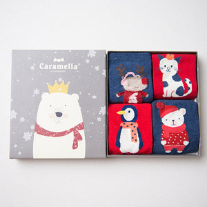 Gift Box of Cute Christmas Socks For Women (4 pairs per box)