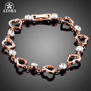 AZORA Romantic Valentine's Day Gift With Rose Gold Color Clear Stellux Austrian Crystal Heart Bracelet TS0136