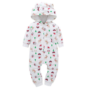 Christmas Fleece Baby Hooded Romper/Onesie with Ears