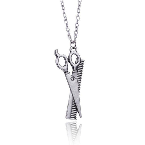 Silver Pendant Necklace Barber Scissors SL