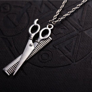 Silver Pendant Necklace Barber Scissors SL