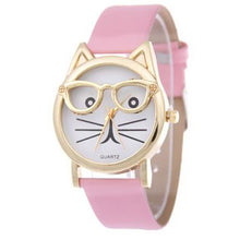 Cute Glasses Cat Women Analog Quartz Dial Wrist Watch