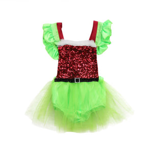 Christmas Girls Santa Claus Party Sequins Dress Lace Tutu Tulle