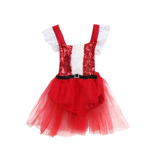 Christmas Girls Santa Claus Party Sequins Dress Lace Tutu Tulle