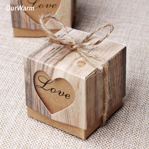 OurWarm 50PCS Kraft Candy Box Wedding Favors and Gifts Wedding Souvenirs Vintage Valentine's Day Present Event Party Supplies