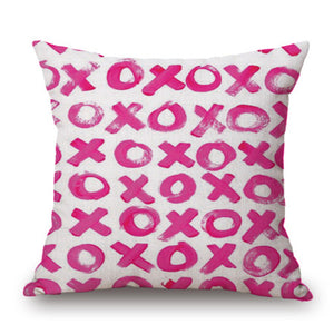 Romantic Love Pink Lips Hearts Print Square Pillow Cover