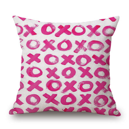 Romantic Love Pink Lips Hearts Print Square Pillow Cover