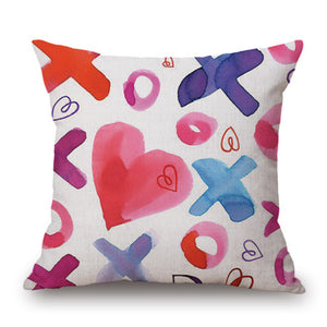 Romantic Love Pink Lips Hearts Print Square Pillow Cover