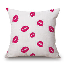 Romantic Love Pink Lips Hearts Print Square Pillow Cover