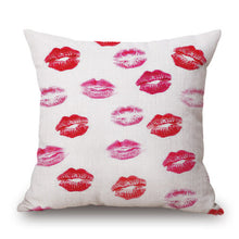 Romantic Love Pink Lips Hearts Print Square Pillow Cover