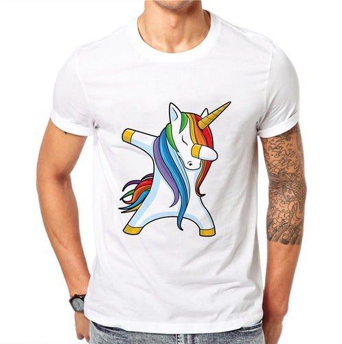 Unicorn Dab Rainbow Men Short Sleeve White T Shirt Summer